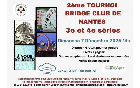 🃏 Tournoi des 3e et 4e séries – Bridge Club de Nantes